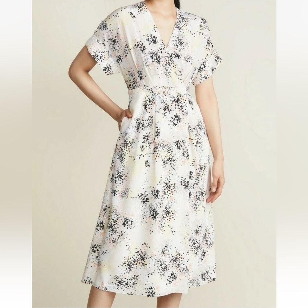 Equipment Tavine Silk Kimono Sleeves Wrap Midi Dress Print Ecru Multi Size 6 - Picture 1 of 10